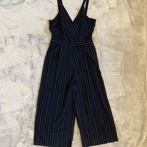 Anthropologie Greylin Pinstripe Wrap Wide Leg Jumpsuit Pockets Back Zip Culotte
